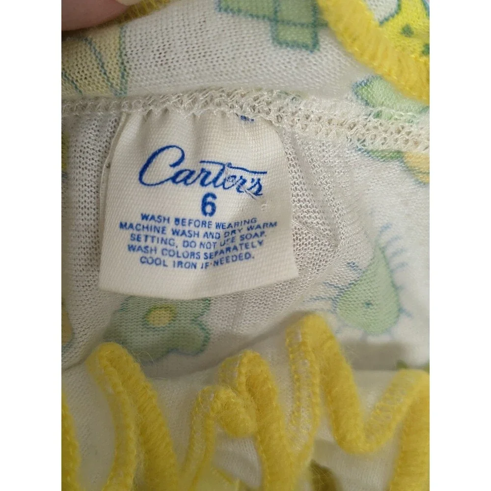 Vtg Carters Yellow Animal Print Nightgown Sleepwear Pajamas Size 6X 1980s Retro